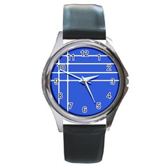 Stripes Pattern Template Texture Blue Round Metal Watch by Nexatart