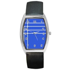 Stripes Pattern Template Texture Blue Barrel Style Metal Watch by Nexatart