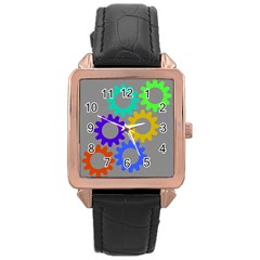 Gear Transmission Options Settings Rose Gold Leather Watch  by Nexatart