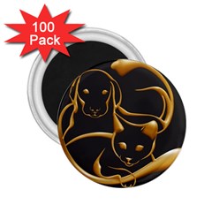 Gold Dog Cat Animal Jewel Dor¨| 2 25  Magnets (100 Pack)  by Nexatart