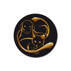 Gold Dog Cat Animal Jewel Dor¨| Rubber Round Coaster (4 Pack)  by Nexatart