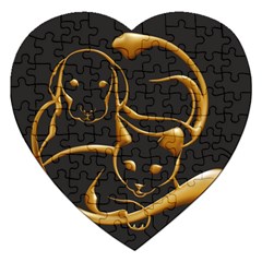 Gold Dog Cat Animal Jewel Dor¨| Jigsaw Puzzle (heart) by Nexatart