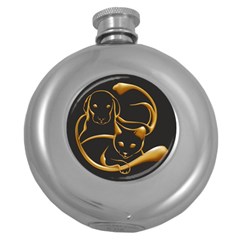 Gold Dog Cat Animal Jewel Dor¨| Round Hip Flask (5 Oz) by Nexatart