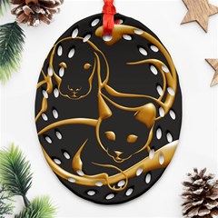 Gold Dog Cat Animal Jewel Dor¨| Oval Filigree Ornament (two Sides) by Nexatart