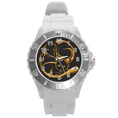 Gold Dog Cat Animal Jewel Dor¨| Round Plastic Sport Watch (l) by Nexatart