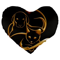 Gold Dog Cat Animal Jewel Dor¨| Large 19  Premium Heart Shape Cushions