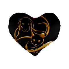 Gold Dog Cat Animal Jewel Dor¨| Standard 16  Premium Flano Heart Shape Cushions by Nexatart