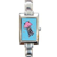 Jellyfish Cute Illustration Cartoon Rectangle Italian Charm Watch by Nexatart