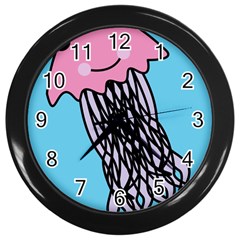 Jellyfish Cute Illustration Cartoon Wall Clocks (black) by Nexatart