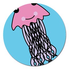 Jellyfish Cute Illustration Cartoon Magnet 5  (round) by Nexatart