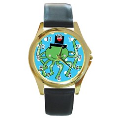 Octopus Sea Animal Ocean Marine Round Gold Metal Watch by Nexatart