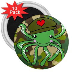 Octopus Army Ocean Marine Sea 3  Magnets (10 Pack)  by Nexatart