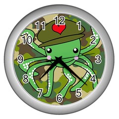 Octopus Army Ocean Marine Sea Wall Clocks (silver)  by Nexatart