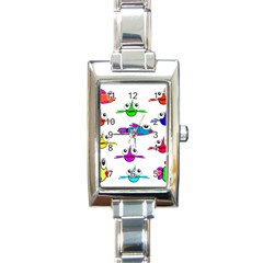 Fish Swim Cartoon Funny Cute Rectangle Italian Charm Watch by Nexatart