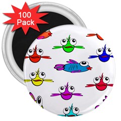 Fish Swim Cartoon Funny Cute 3  Magnets (100 Pack) by Nexatart