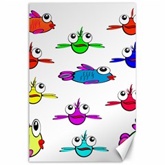 Fish Swim Cartoon Funny Cute Canvas 24  X 36 