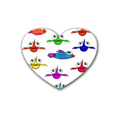 Fish Swim Cartoon Funny Cute Heart Coaster (4 Pack)  by Nexatart