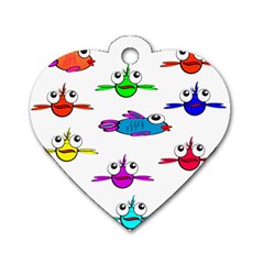 Fish Swim Cartoon Funny Cute Dog Tag Heart (two Sides) by Nexatart