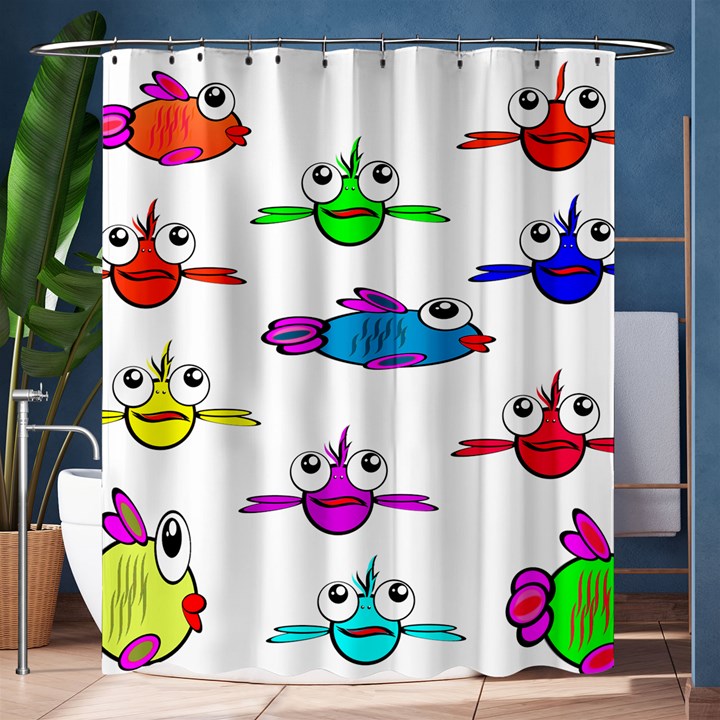 Fish Swim Cartoon Funny Cute Shower Curtain 60  x 72  (Medium) 