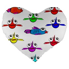 Fish Swim Cartoon Funny Cute Large 19  Premium Heart Shape Cushions by Nexatart