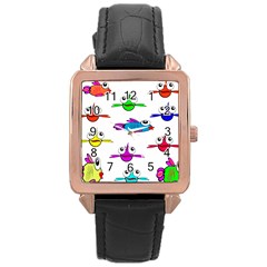 Fish Swim Cartoon Funny Cute Rose Gold Leather Watch  by Nexatart