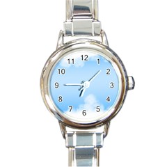 Sky Cloud Blue Texture Round Italian Charm Watch by Nexatart