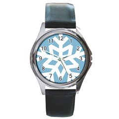 Snowflake Snow Flake White Winter Round Metal Watch by Nexatart