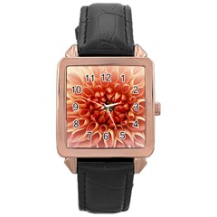 Dahlia Flower Joy Nature Luck Rose Gold Leather Watch 