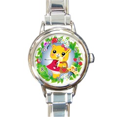 Bear Strawberries Round Italian Charm Watch by Nexatart