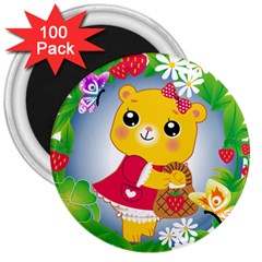 Bear Strawberries 3  Magnets (100 Pack) by Nexatart