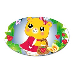 Bear Strawberries Oval Magnet by Nexatart