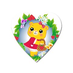 Bear Strawberries Heart Magnet by Nexatart