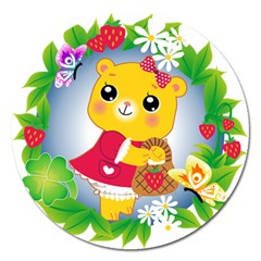 Bear Strawberries Magnet 5  (round) by Nexatart