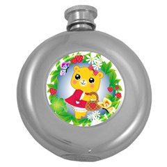 Bear Strawberries Round Hip Flask (5 Oz) by Nexatart