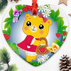 Bear Strawberries Heart Ornament (two Sides) by Nexatart