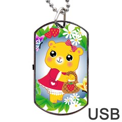 Bear Strawberries Dog Tag Usb Flash (one Side) by Nexatart