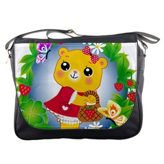 Bear Strawberries Messenger Bags by Nexatart