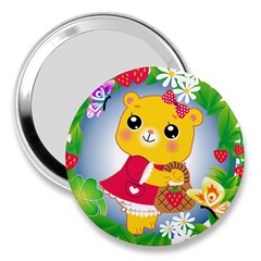 Bear Strawberries 3  Handbag Mirrors by Nexatart