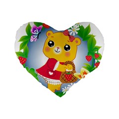 Bear Strawberries Standard 16  Premium Flano Heart Shape Cushions by Nexatart