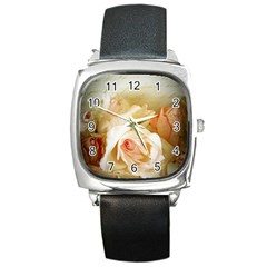 Roses Vintage Playful Romantic Square Metal Watch by Nexatart