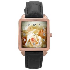 Roses Vintage Playful Romantic Rose Gold Leather Watch  by Nexatart