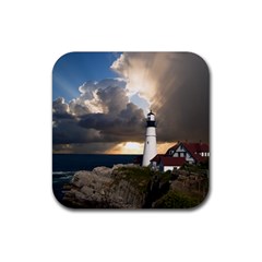 Lighthouse Beacon Light House Rubber Coaster (square)  by Nexatart