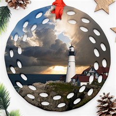 Lighthouse Beacon Light House Ornament (round Filigree) by Nexatart