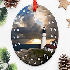 Lighthouse Beacon Light House Oval Filigree Ornament (two Sides) by Nexatart