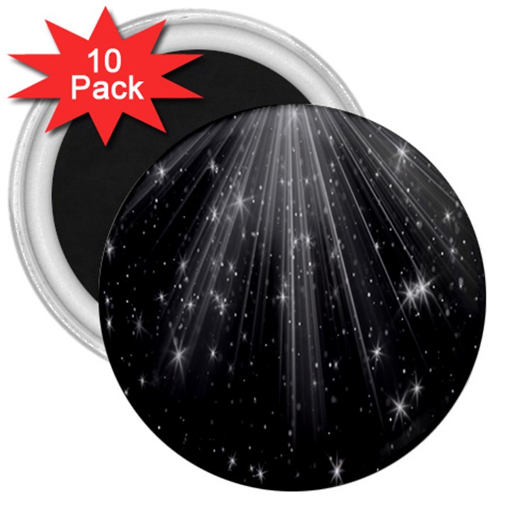 Black Rays Light Stars Space 3  Magnets (10 pack) 