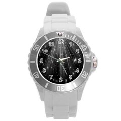 Black Rays Light Stars Space Round Plastic Sport Watch (L)