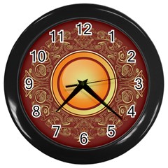 Badge Gilding Sun Red Oriental Wall Clocks (black) by Nexatart