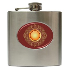 Badge Gilding Sun Red Oriental Hip Flask (6 Oz) by Nexatart