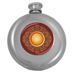 Badge Gilding Sun Red Oriental Round Hip Flask (5 Oz) by Nexatart