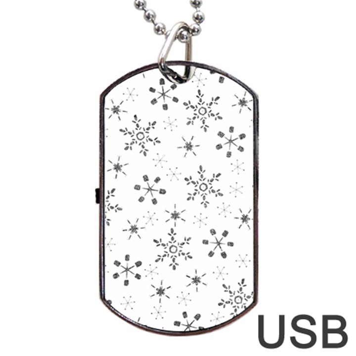 Black Holiday Snowflakes Dog Tag USB Flash (Two Sides)